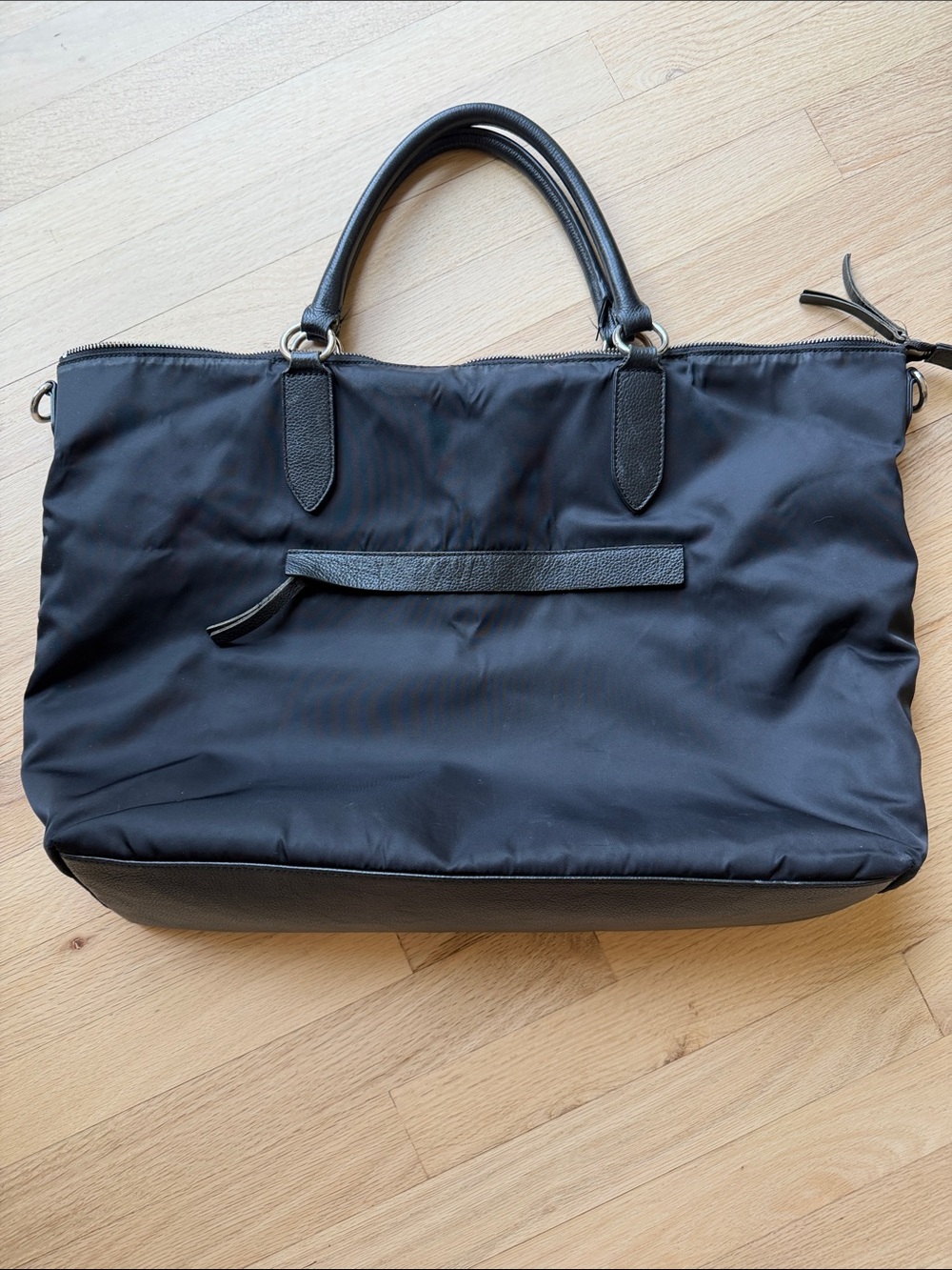 Halogen Black Nylon Laptop Tote with Leather Trim